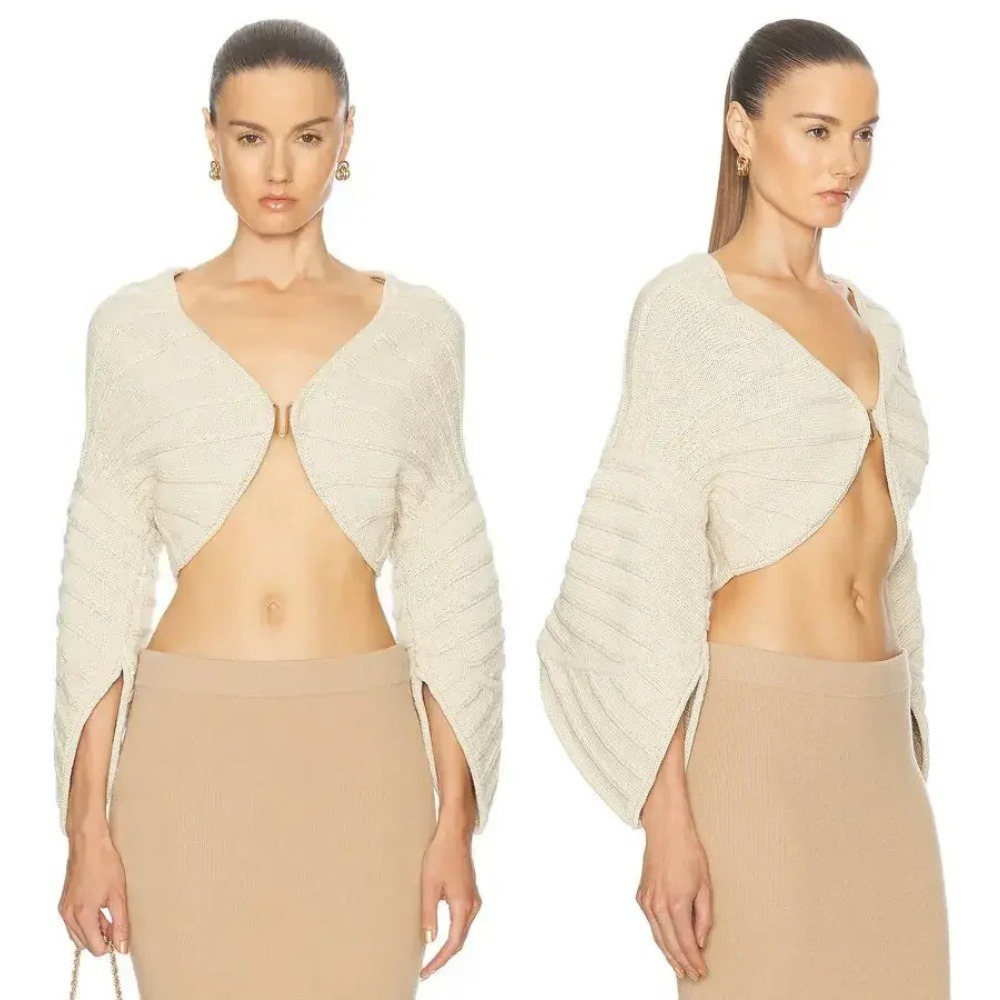 NWT Cult Gaia Galina Knit Cardigan Shrug Beach XS Cream Cropped Sweater